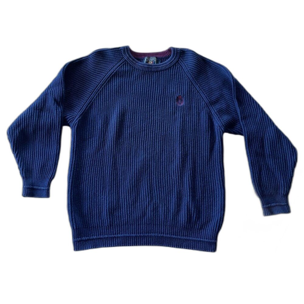 Chaps Ralph Lauren Vintage Men's Large Navy Blue 100% Cotton Long Sleeve Sweater